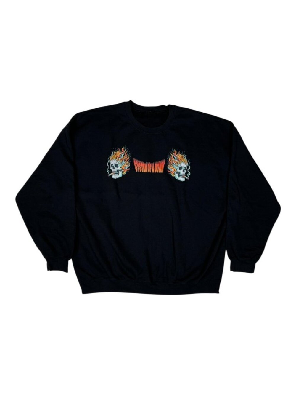 System Of A Down Sweatshirt Mens Large Black Flaming Skull Band Graphic Pullover